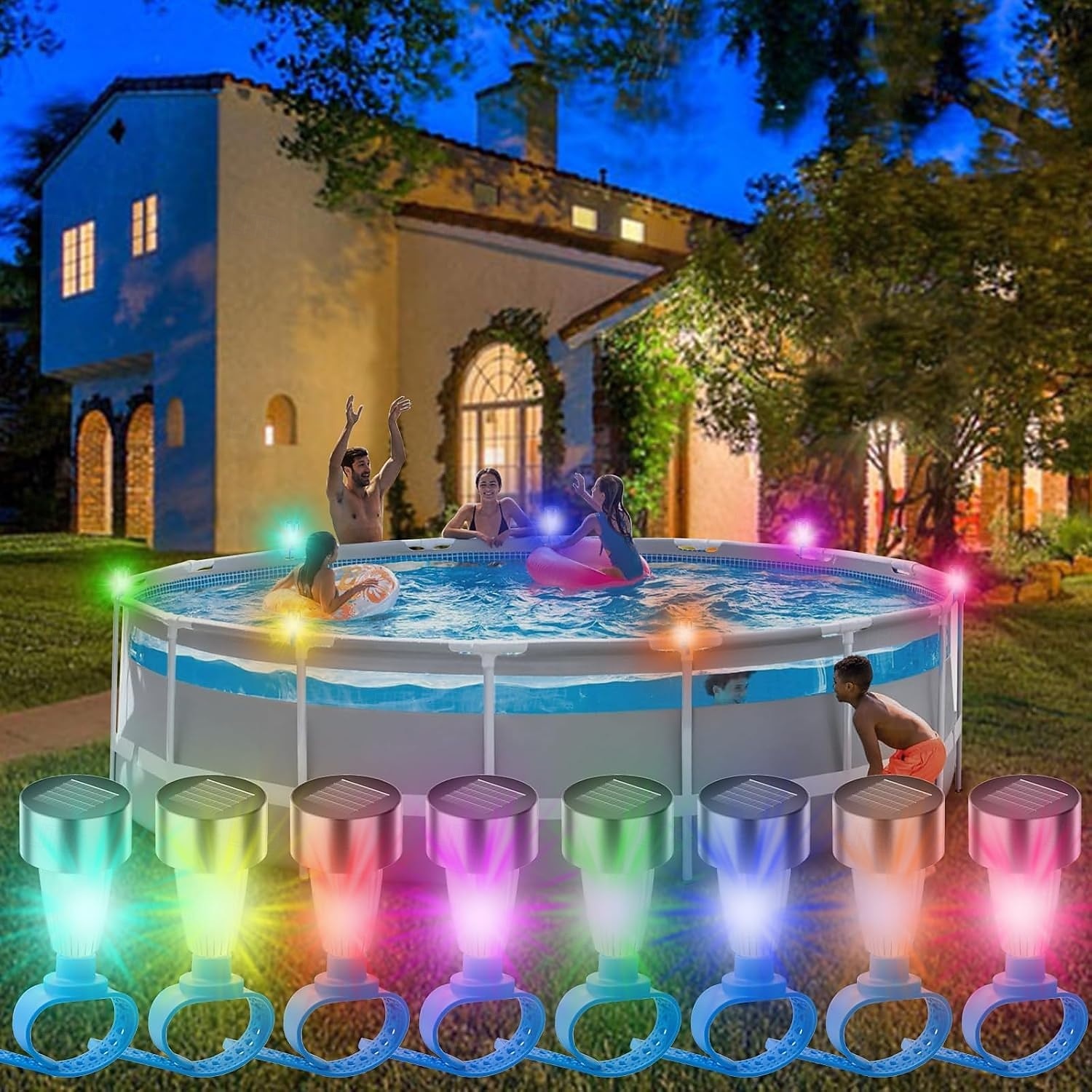 10 peças de luzes solares para piscina rgb que mudam de cor, luzes solares para cerca, luzes noturnas para piscina, para festas de verão, piscina, jardim, iluminação e decoração de 2026 por $22.99 –P3