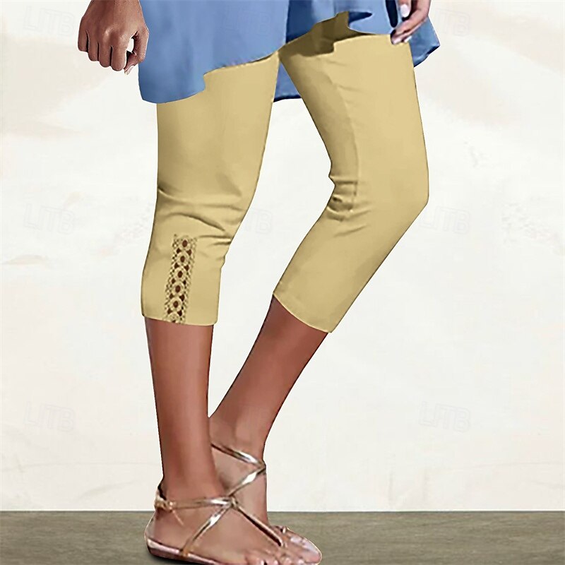 Mulheres Calças Capri Leggings Moda Casual Comprimento da panturrilha Cintura Média Tecido Cintura elástica Confortável Respirabilidade Com Stretch Férias Rua Roupa Diária Amarelo Claro Vinho de 2025 por $15.99 –P1