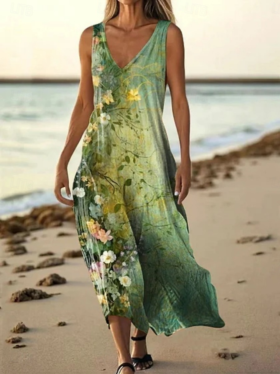 Femmes Robe Longue Maxi Robe Robe Décontractée Robe débardeur Robe d'été ancien Quotidien Fête Plage Coupe régulière Fleuri Sans manches Col en V Rose Claire Bleu Roi Bleu Violet Été de 2025 ? $20.99 –P4