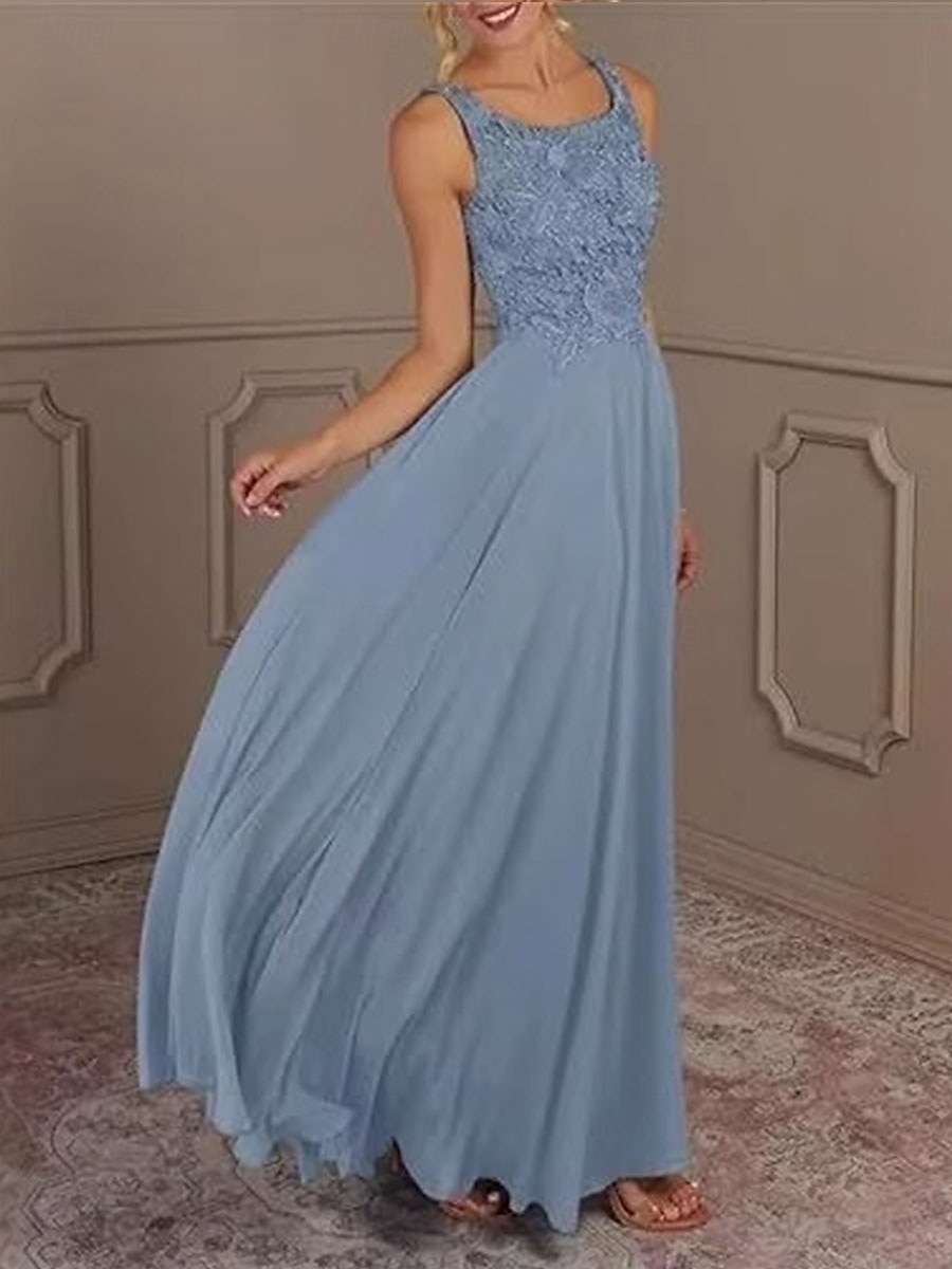 Zweiteilig Kleid-Sets Brautmutterkleid Elegant Einfach Quadrathals Bodenlang Chiffon Ärmellos mit Einfarbig 2025 2025 - $119.99 –P2