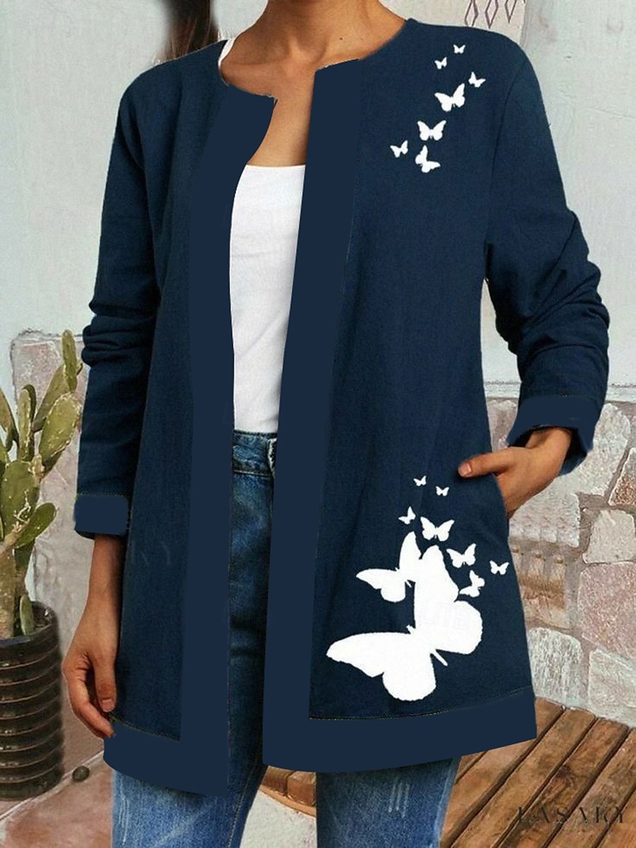 Women's Blazer Work Print Geometric Comfortable Elegant Regular Fit Outerwear Long Sleeve Fall Lake blue S 2025 - $27.99 –P3