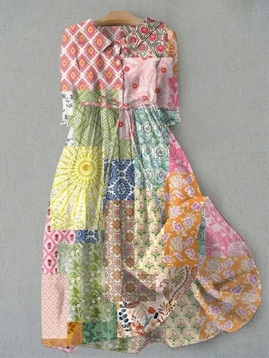 Dames Halflange jurk Hemdjurk Vakantie Casual Boho Dagelijks Feestdagen Teaparty Normale pasvorm Bloemig Grafisch Halve mouw Revers Blozend Roze Paars Oranje Groen Zomer Lente 2025 - $37.99 –P5