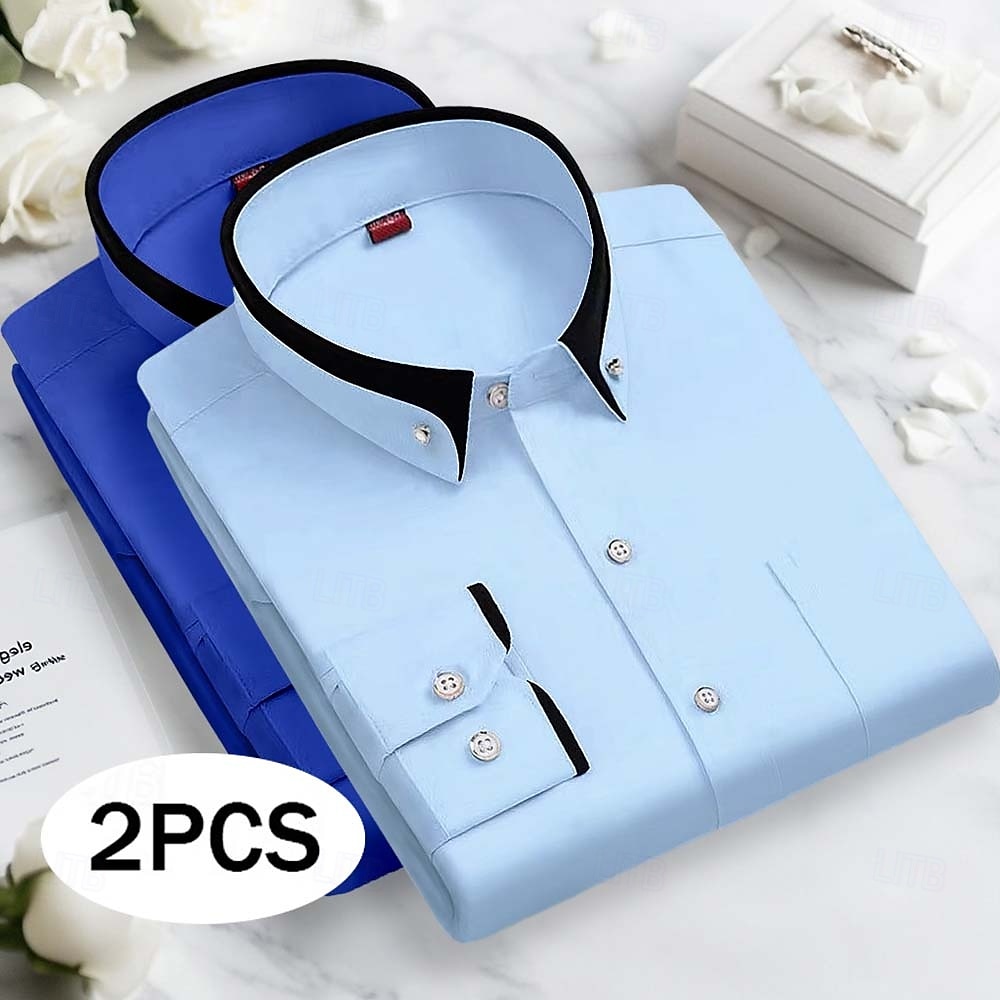 Per uomo Camicia elegante Camicia button-down Camicia non stiro Colore Solido / Tinta Unita Matrimonio Affari Rosa+Viola Blu navy + nero Blu + blu navy Bianco + nero Manica Lunga Collo ripiegato del 2025 a $33.99 –P1