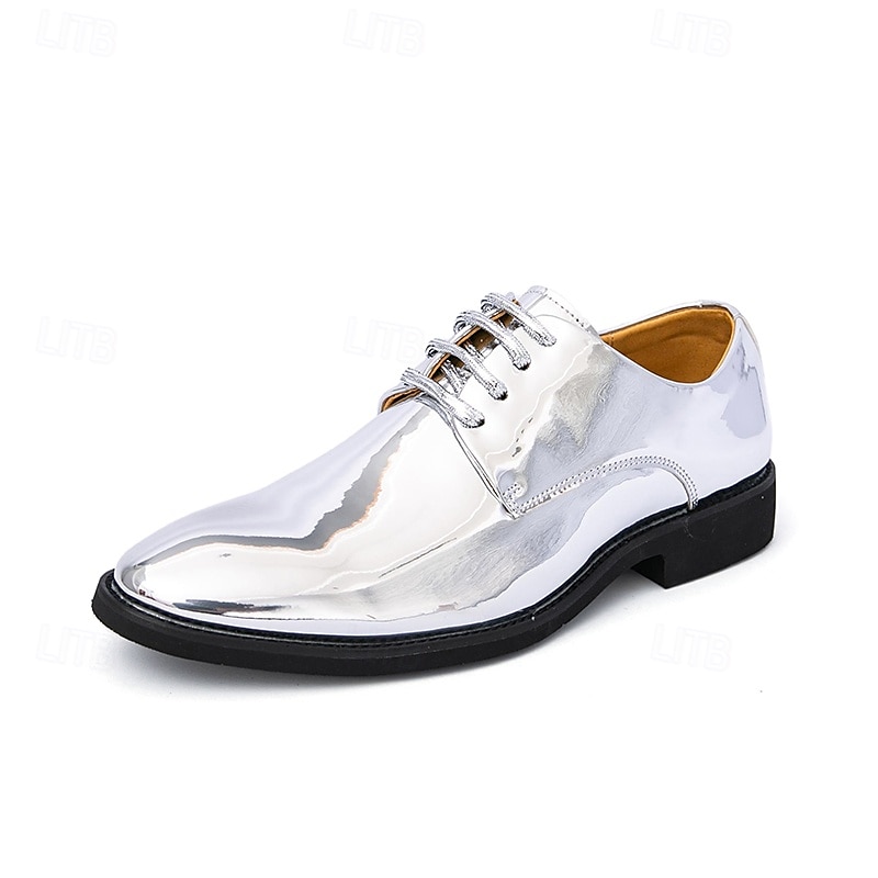scarpe stringate dorate lucide da uomo – finitura in vernice lucida, perfette per matrimoni ed eventi formali serali del 2025 a $42.99 –P2