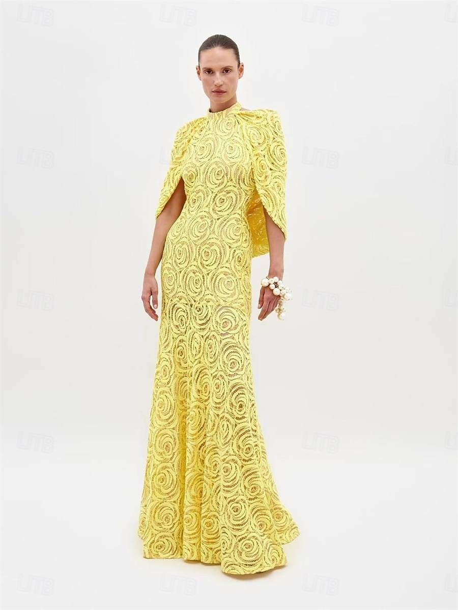 Sirène / Trompette Robe de Soirée Élégant Robe Formel Mariage Longueur au sol Manche Courte Col haut Dentelle avec Châle 2025 de 2025 ? $129.99 –P1