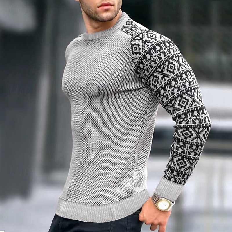 Herren Pullover Strickpullover Waffel Stricken Farbblock Rundhalsausschnitt Elegant Vintage Formell Heim Bekleidung Bischofsärmel Herbst Winter Schwarz Weiß S M L 2025 - $25.99 –P6