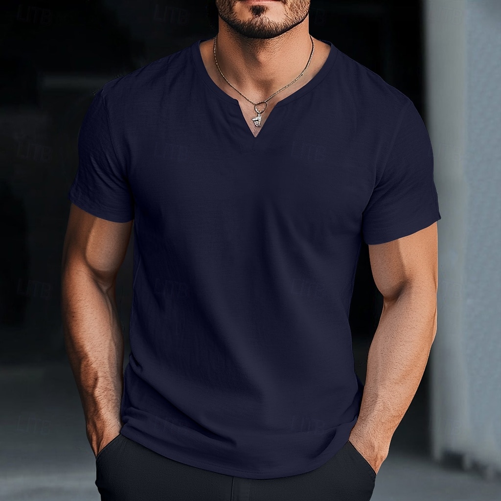 Homens Camiseta Manga Curta Decote V Verão Tecido Moda Clássico Casual Puro Rua Casual Esportes Branco Azul Cinzento Top Tee para Homens de 2025 por $12.99 –P10