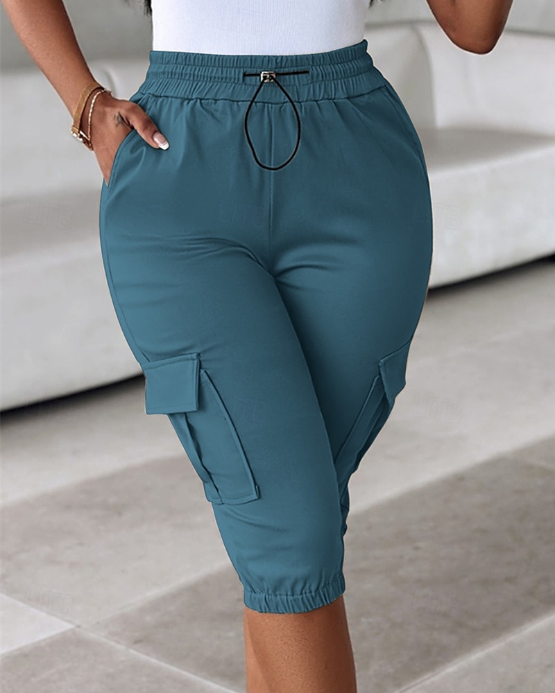 Dam Cargo-shorts Capribyxor Mode Streetwear Vadlängd Naturlig Solid färg Ficka Elastisk midja Bekväm Microelastisk Sport & Utomhus Dagliga kläder Vin Svart Rodnande Rosa Armégrön Sommar Vår Normal 2025 - $26.99 –P19