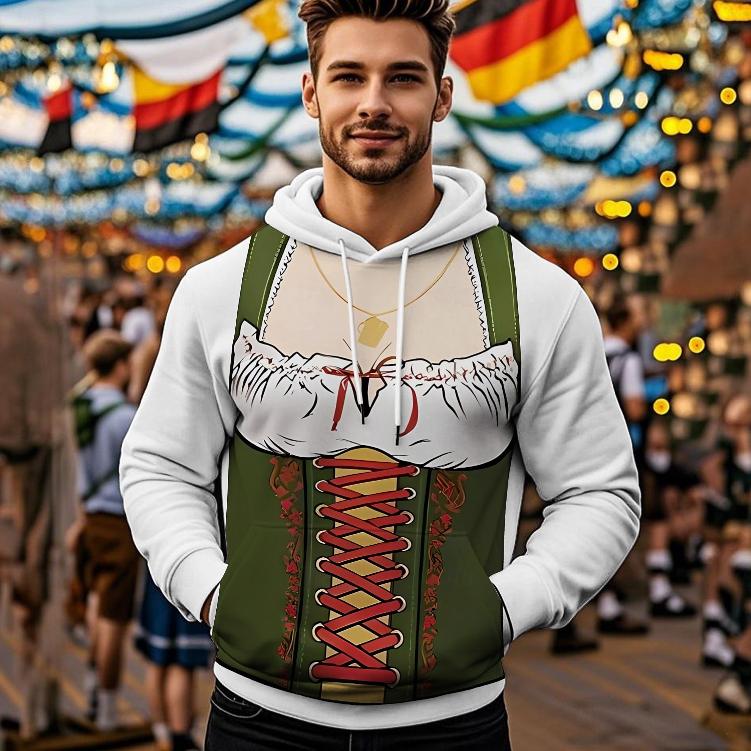 Oktoberfestbier Kapuzensweatshirt Druck Fronttasche Grafik Für Herren Erwachsene Karneval Oktoberfestbier 3D-Druck Urlaub Party 2025 - $29.99 –P4