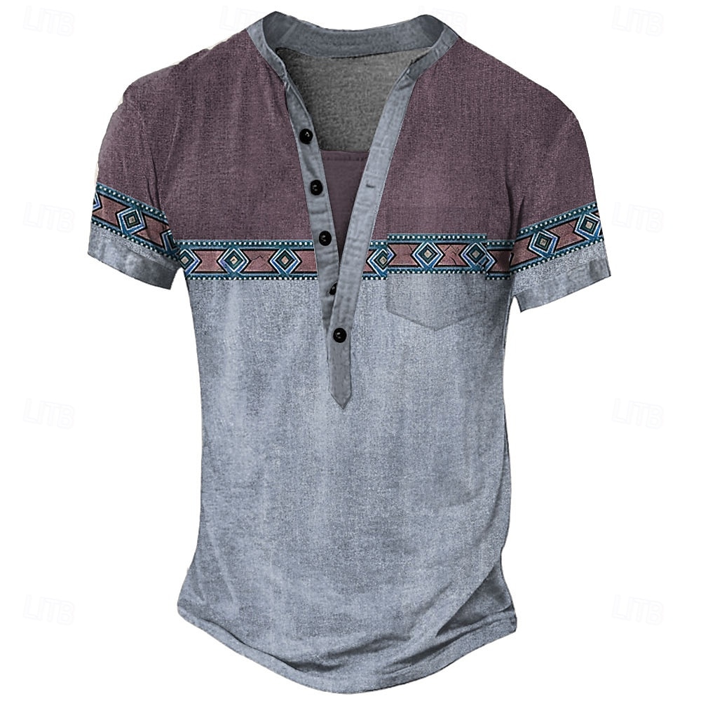 Herren Grafik Geometrisch Stammes T Shirt Henley Hemd T-Shirt Kurzarm Vintage Designer Basic Outdoor Lässig Täglich Sommer Hellgrün Violett Marineblau Dunkelgrün Henley Henley T-Shirt 2025 - $19.99 –P5