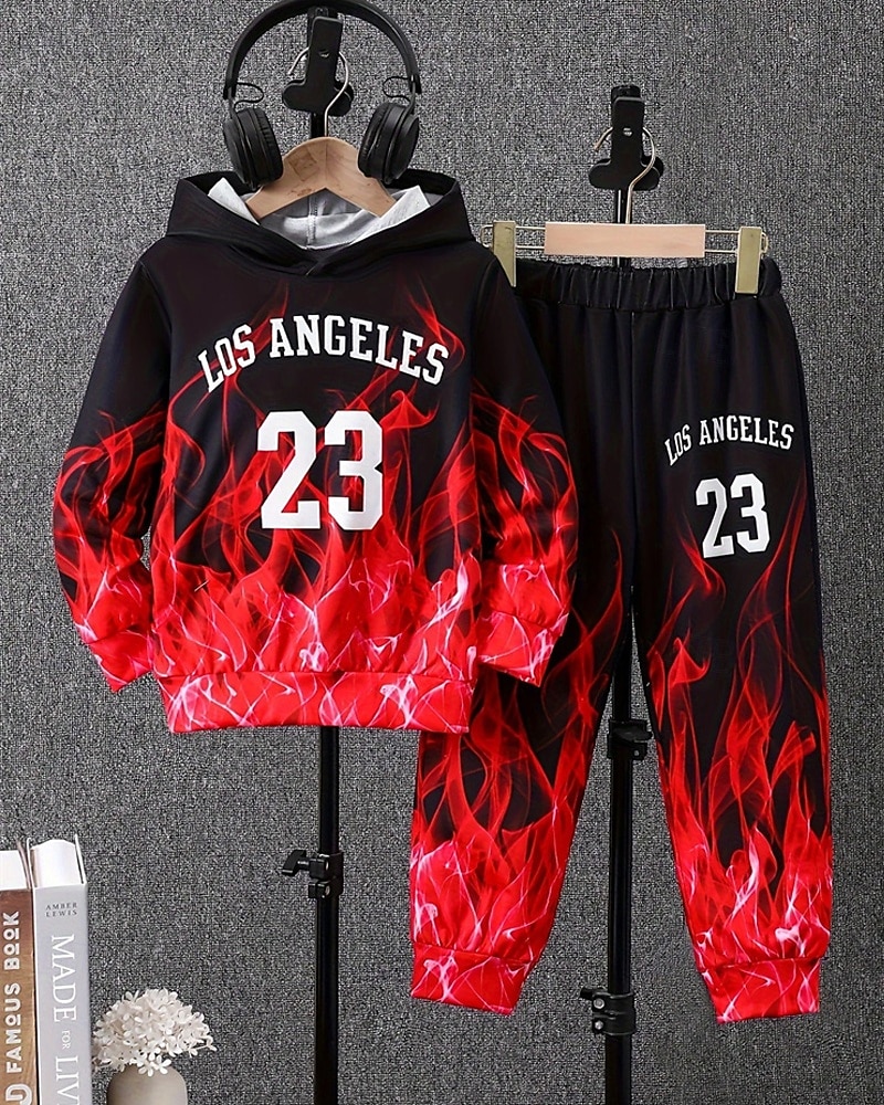 Boys' 3D Graphic Letter Hoodie & Sweatpants Set Sports Suit Tracksuits Long Sleeve Spring Fall Daily Basic Casual Kids 4-12 Years Hooded Outdoor Vacation Sports Tailored Fit 2025 - $26.99 –P1