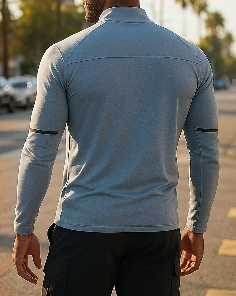 2025年 男性用 ランニングトップ ランニングTシャツ クォータージップ 長袖 Tシャツ ソリッド 速乾性 ライトウェイト 高通気性 テニス ゴルフ ランニング スポーツウェア アクティブウェア ダークグレー ブラック ホワイト  コレクション – $25.99 –P2