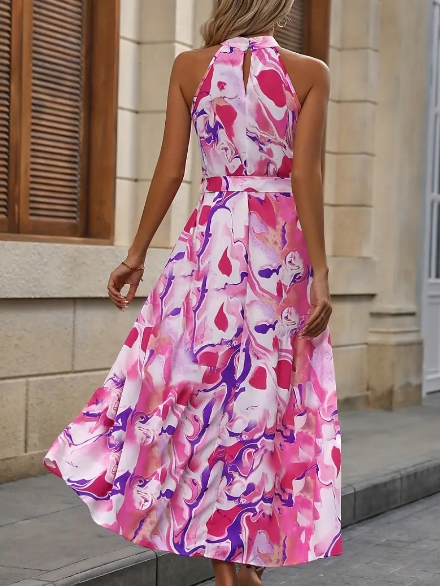 Femmes Robe maxi Robe trapèze Occasionnel Extérieur Sortir Coupe régulière Fleuri Sans manches Col Halter Rose Claire Bleu Marron Abricot Été de 2025 ? $30.99 –P2