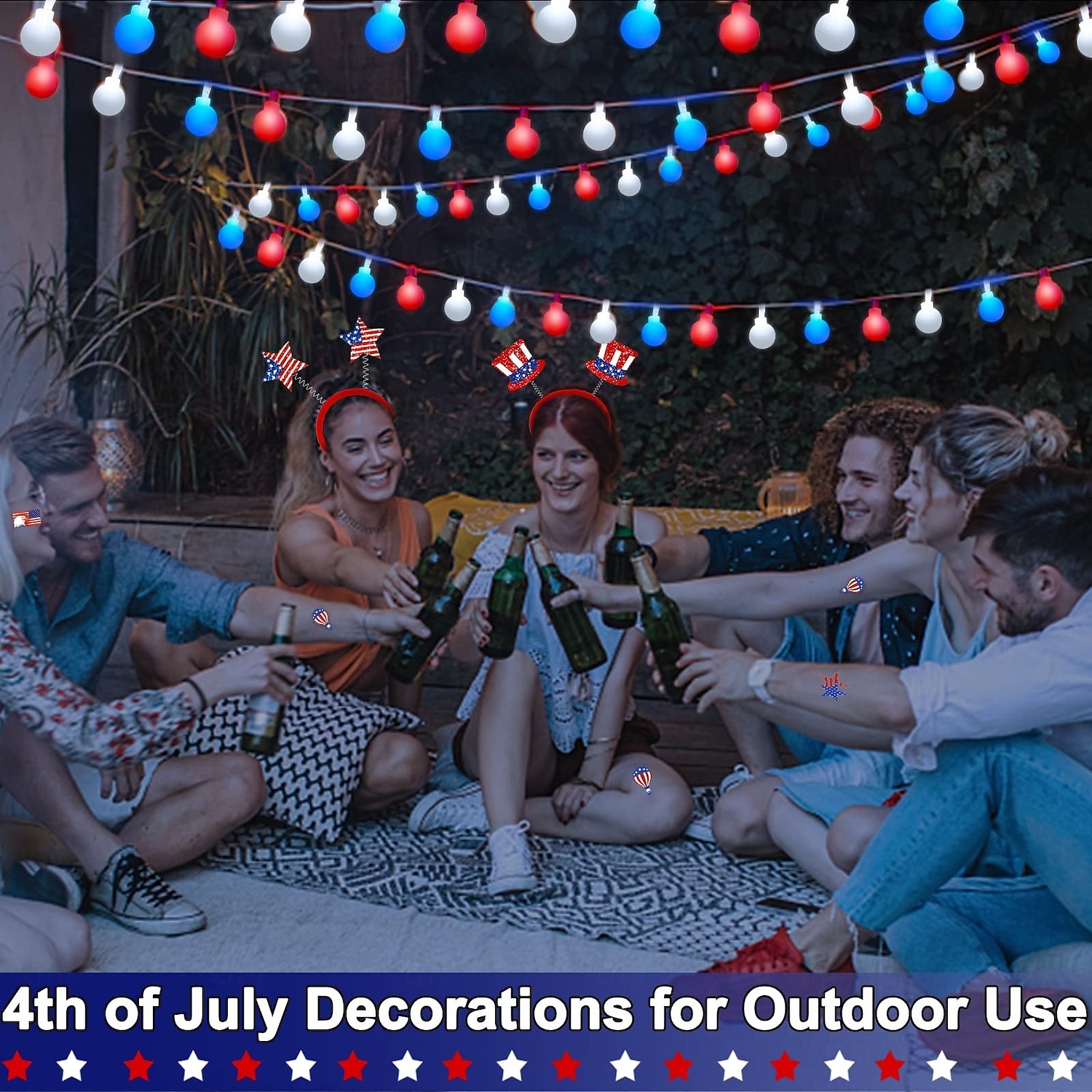 1 Pc 33FT-100 LED Patriotic String Lights July 4th Independence Day Red Blue White Ball Decorative LED String Patriotic Gathering Party Atmosphere 8 Function Remote Control Waterproof Battery Box 2025 - $15.99 –P6