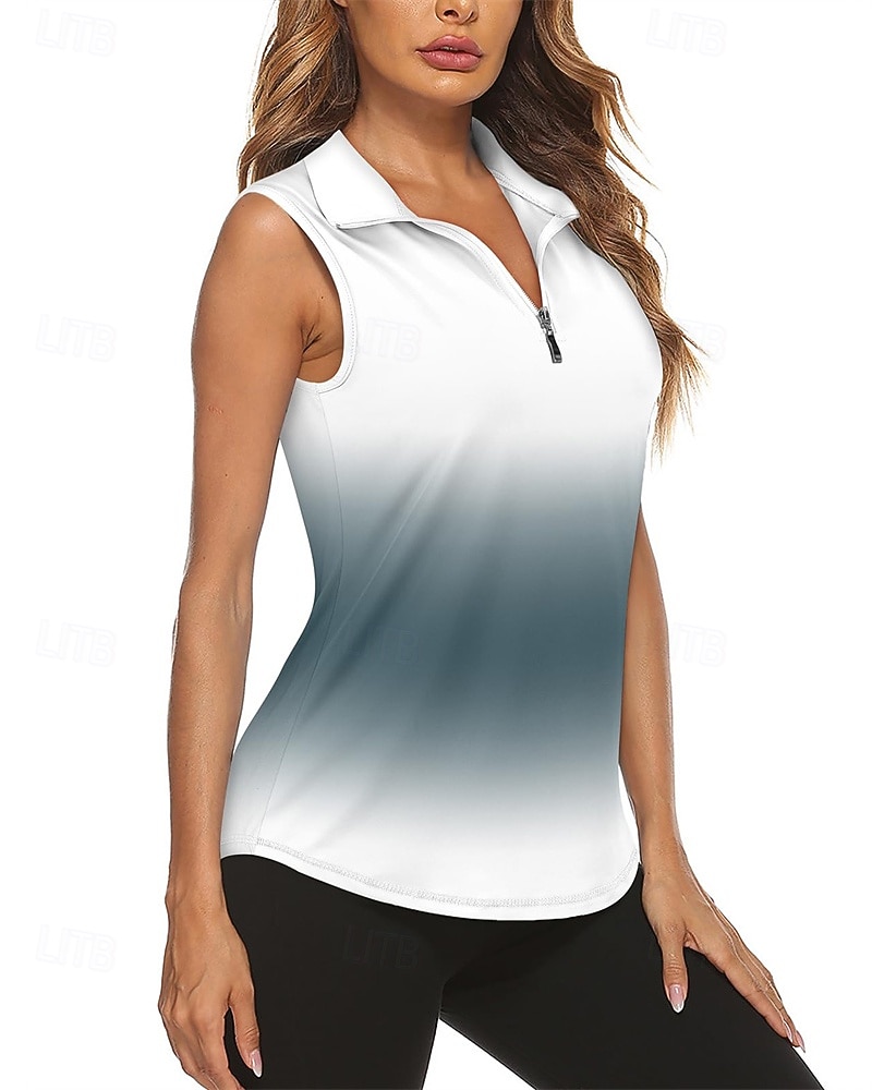 Damen Farbverlauf Sporthemd Golf-Poloshirt Tennis Shirt Ärmellos Reißverschluss Hohe Elastizität Feuchtigkeitsableitend Atmungsaktiv Tennis Golfspiel Pickleball Umlegekragen Reißverschlusskragen Hemd 2026 - $22.99 –P1