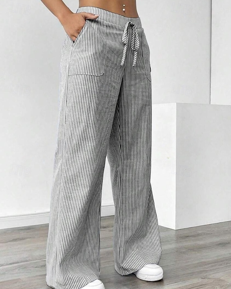 Femmes Jambe large Slacks Streetwear Occasionnel Longueur complète Naturel Rayé Avec Poches Conception à cordon élastique Extérieur Confortable Fête Décontracté Quotidien Magenta Bleu ciel clair Gris de 2025 ? $17.99 –P5