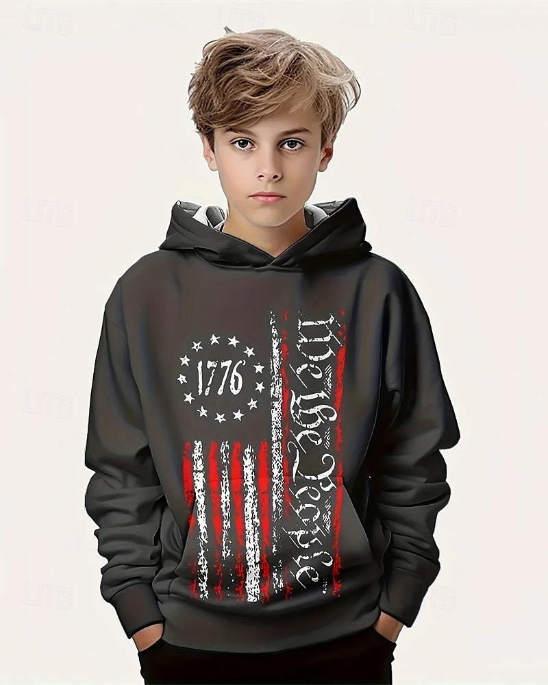 Pojkar 3D Flagga Huvtröja Långärmad Vår Höst Mode Streetwear Barn 4-12 år Huva Utomhus Ledigt Dagligen Normal 2025 - $18.99 –P1