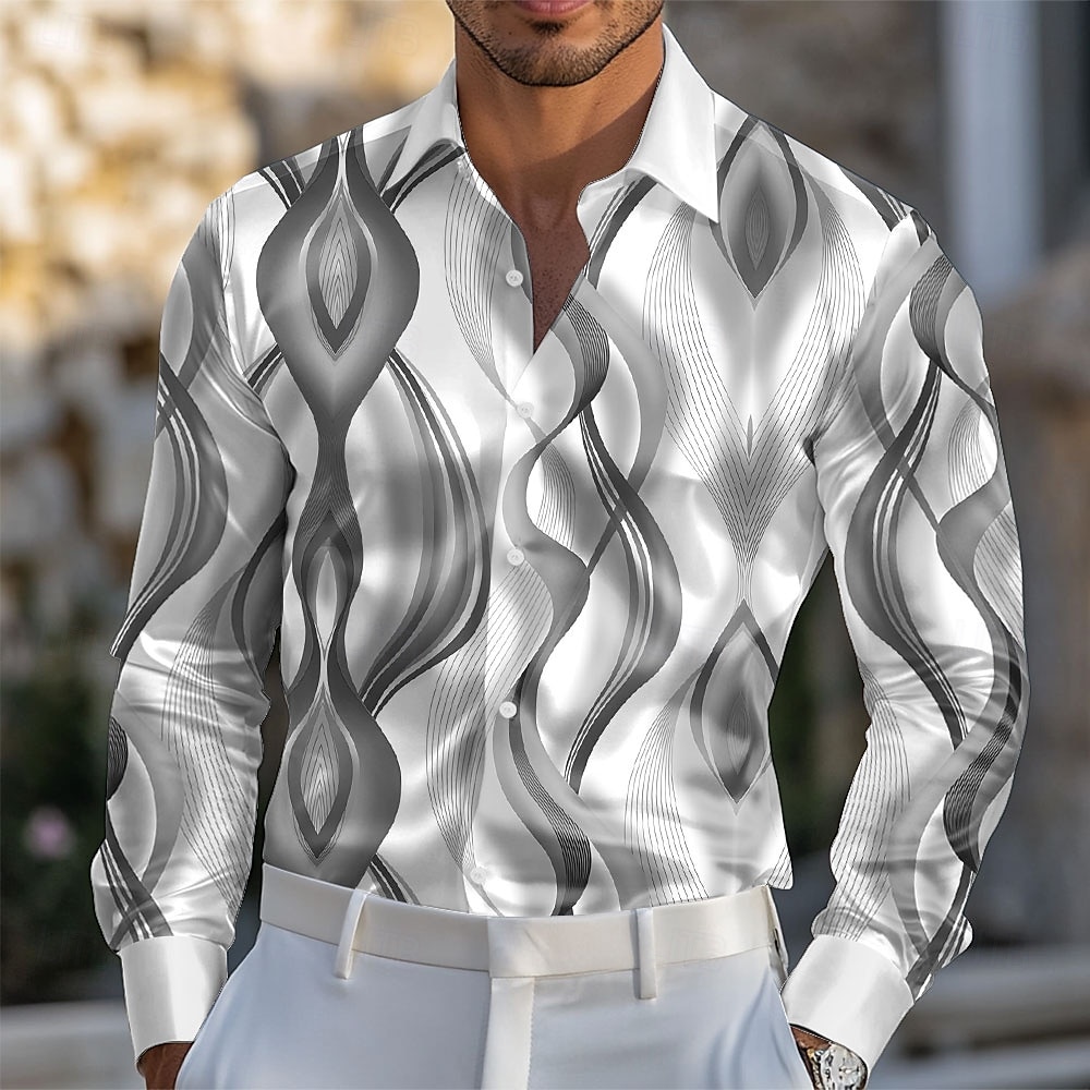 Voor heren Geometrisch Verloop Golven Satijnen overhemd Overhemd Overhemd met knopen Lange mouw Mode-casual Vakantie Feestdagen Zomer Lente Herfst Strijkijzer Overhemden met kraag 3D-afdrukken Wijn 2025 - $27.99 –P5