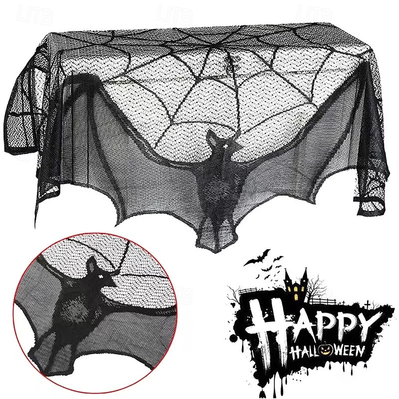 Cenefa de encaje de Halloween para cortina corta, adorno para ventana de cocina, color negro, decoración espeluznante, tela semitransparente para cortina, bolsillo para varilla de poliéster 2025 - $4.99 –P1