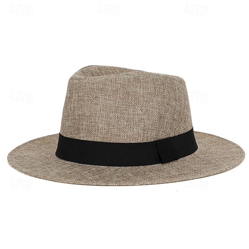 chapéu de sol de linho masculino, chapéu panamá de aba plana, chapéu de jazz britânico, proteção solar, chapéu de cavalheiro de 2026 por $17.49 –P8