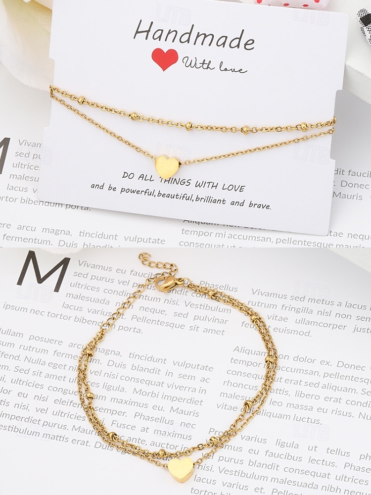 Bracelet de cheville double couche avec pendentif cœur en or pour femme – bijou délicat pour la plage avec chaîne perlée pour les sorties estivales et les vacances de 2026 ? $7.99 –P6