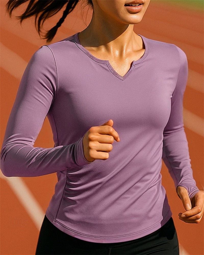 Damskie Bieganie na górze Koszulka do biegania Szczupła Długi rękaw Tee Tshirt W serek Solidne kolory Szybkie wysychanie Lekki Elastyczny Oddychający Bransoletka tenisowa Golf Bieganie Odzież sportowa 2025 - $13.99 –P4