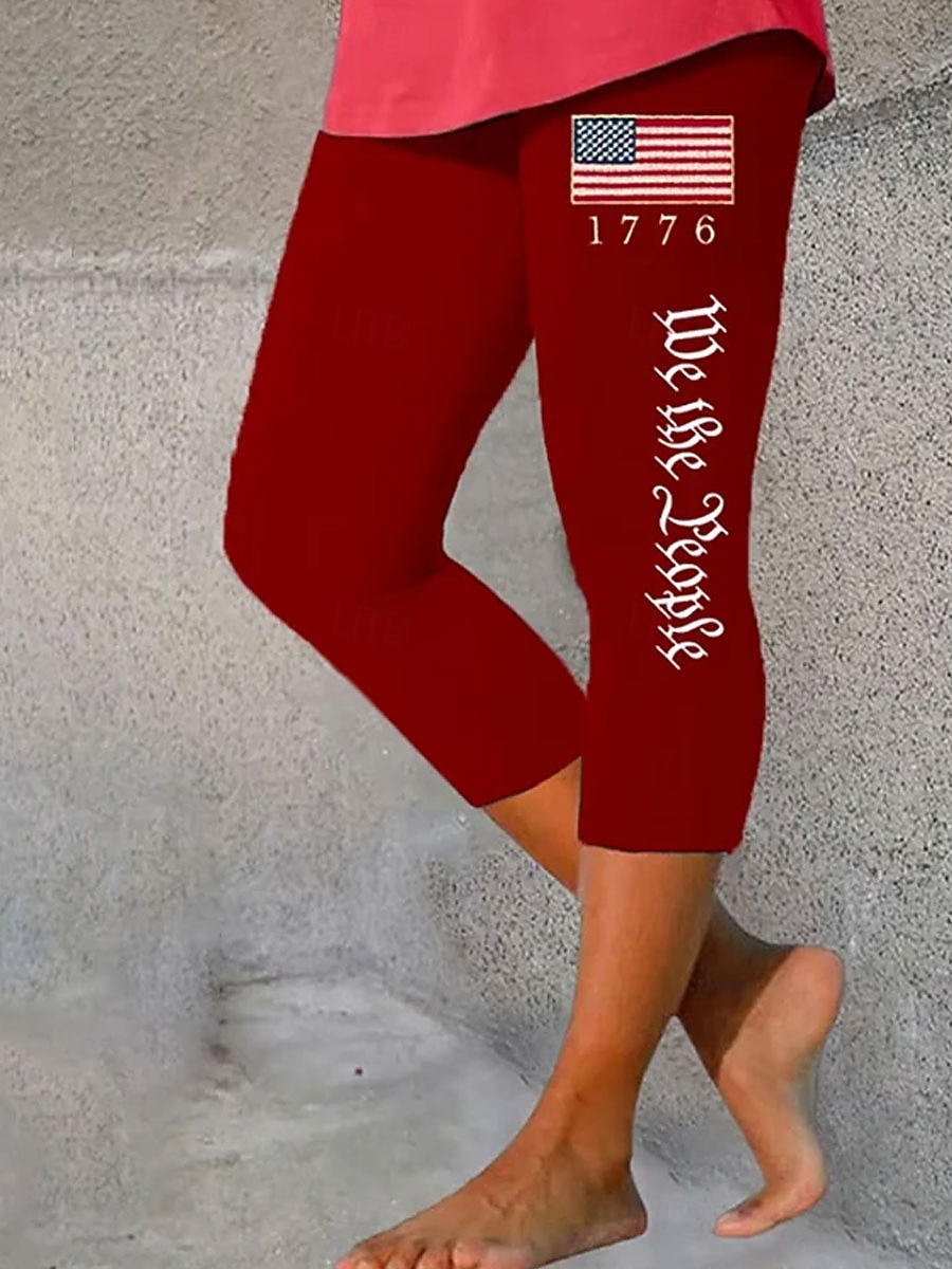 Leggings patriottici per donne del Giorno dell'Indipendenza pantaloni da spiaggia vintage moda corta in lunghezza al polpaccio vita alta grafica stampa bandiera micro-elastica formale vacanza street del 2026 a $21.99 –P4