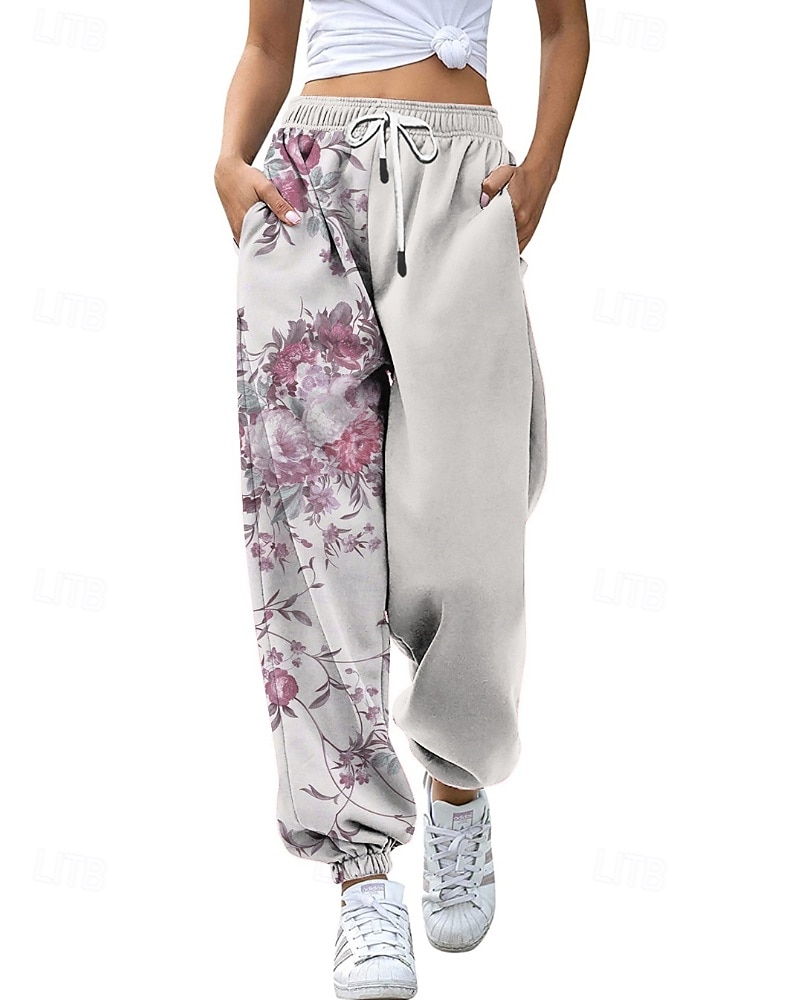 Mujer pantalones Corte Recto Ropa de calle Casual Longitud total Cintura Media Flor Bolsillo Estampado Diseño de cordón elástico Al Aire Libre Cómodo Exterior Noche Gris Amarillo Rosa Verde Ejército 2025 - $20.99 –P5