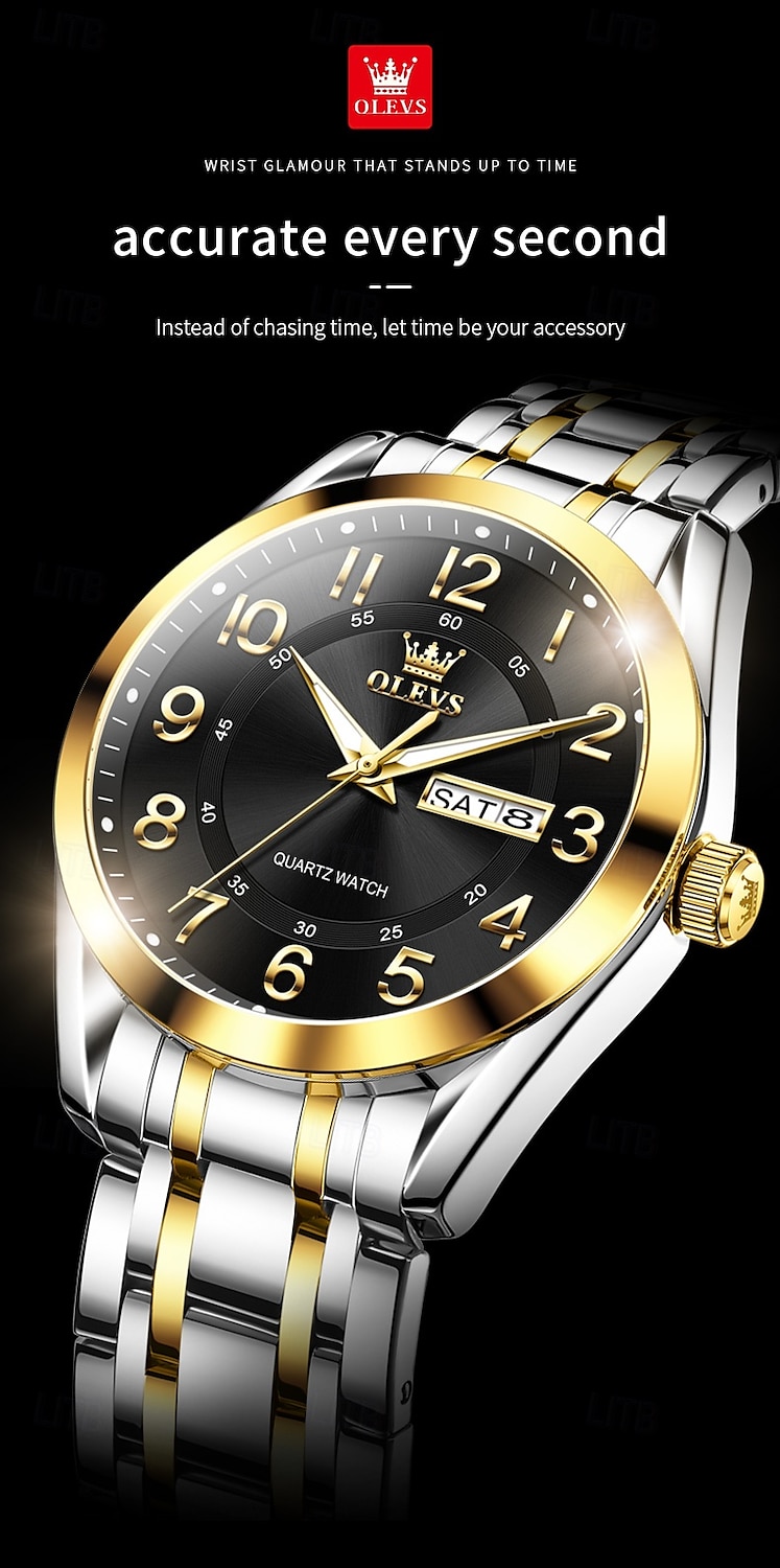OLEVS 3666 Luxury Man Watch Stainless Steel Waterproof Dual Calendar Classic Large Digital Dial Original Quartz Watches 2025 - $32.99 –P1