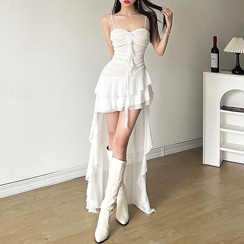 Per donna Abito Lungo Maxi Abito Abito Estivo Abito Sottoveste Moda Moderno All'aperto Ferie Data Vestibilità regolare Semplice Senza Maniche Spalline sottili Nero Bianco Rosso Estate del 2025 a $28.99 –P4