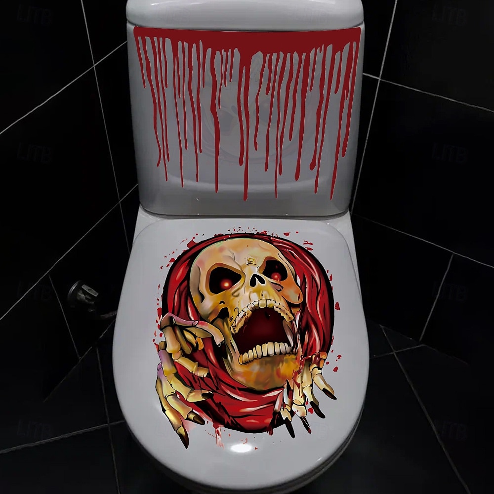 2 juegos de pegatinas para asiento de inodoro de Halloween, calcomanías 3D sangrientas para pared de baño, pegatinas de PVC autoadhesivas aterradoras para tapa de inodoro y pared para decoración de 2025 - $11.99 –P1