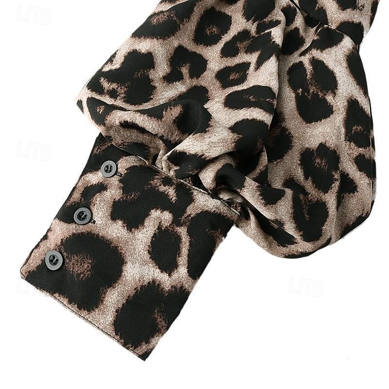 Per donna Camicia Leopardo Elegante Casual Manica Lunga Colletto a Camicia Top Regolari Quotidiano Bottoni Stampato Marrone Grigio Primavera Autunno del 2025 a $22.99 –P9