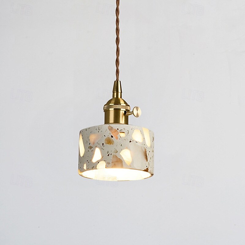 Wabi-Sabi Terrazzo Pendant Light, Hotel Bedroom Retro Walnut & Stone Lamp 2025 - $153.99 –P3