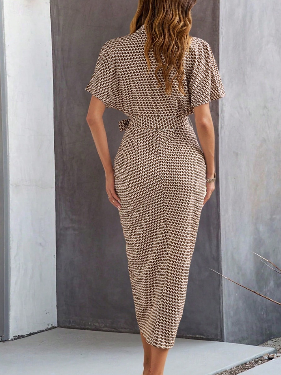 Women's Midi Dress Sheath Dress Summer Dress Casual Daily Regular Fit Graphic Short Sleeve Lapel Black Brown Summer 2025 - $41.99 –P13
