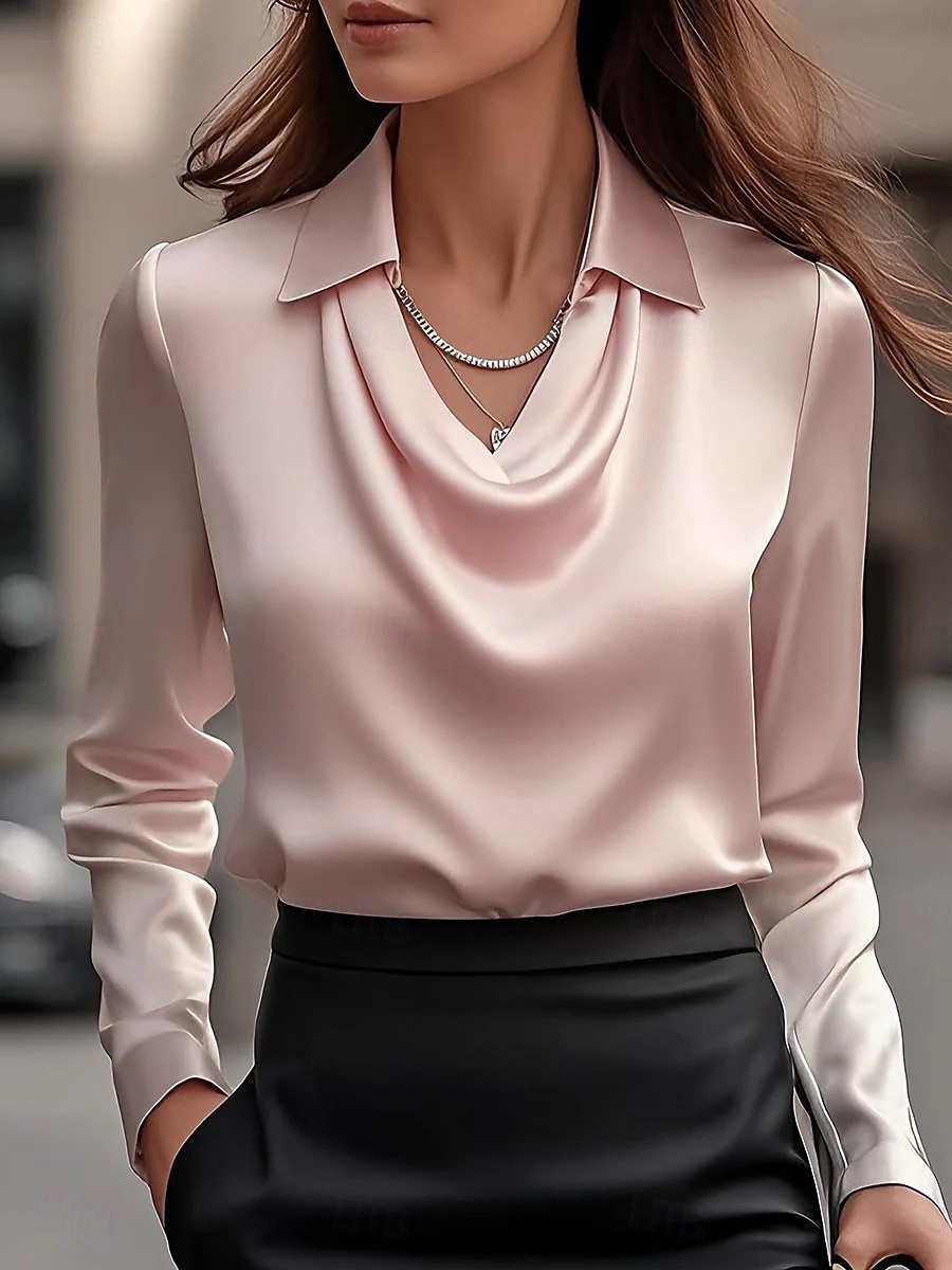 Women's Blouse Solid Color Elegant Long Sleeve Cowl Neck Regular Tops Daily Ruched Draped White Pink Wine Blue Purple Fall 2025 - $21.99 –P2