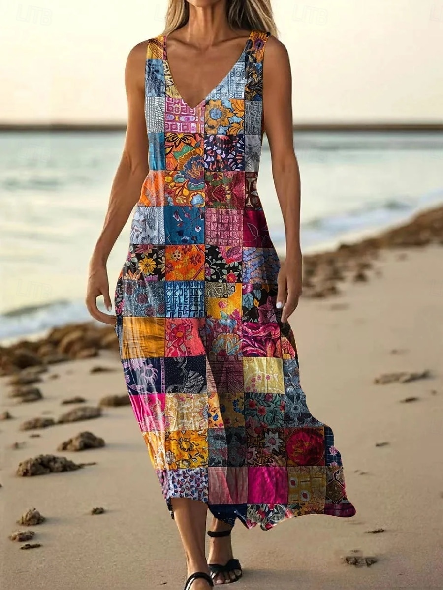 Pentru femei Rochie Lunga Rochie Maxi Rochie casual Rochie Tip Maieu Rochie de vară Modă Zilnic Concediu Plajă Fit regulat Floral Fără manșon În V Verde Deschis Roz Îmbujorat Roșu-aprins Albastru 2025 - $20.99 –P7