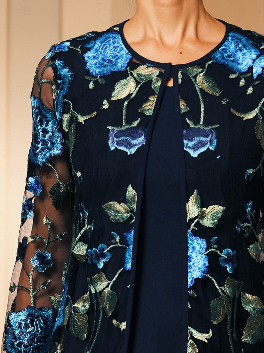 Жен. Блейзер Дышащий Кружева Вышивка Элегантный стиль Цветочный принт Официальные Обычная "Круглый вырез ""под горло""" Свободное облегание Длинный рукав Верхняя одежда Темно синий Лето Весна 2025 - $11.99 –P3