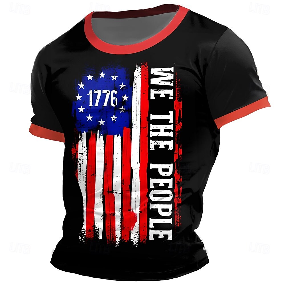Magliette patriottiche per uomini Maglietta teschio con bandiera americana Maglietta a maniche corte Maglietta con stampa 3D Maglietta collo a giro Moda Daily Basic Street Casual Daily Nera Estate del 2025 a $17.99 –P1