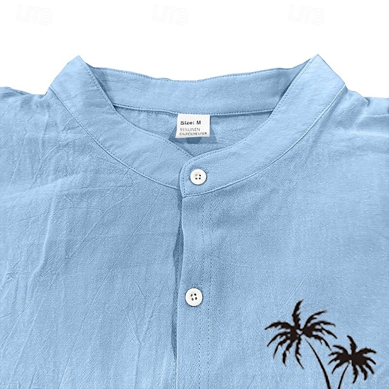 Herren Hemd Leinenhemd Freizeithemd Knopfhemd Baumwollhemd Kokospalme Urlaub Hawaiianisch Schwarz Weiß Khaki Grau Langarm Stehkragen Sommer Frühling Bekleidung Druck 2025 - $26.99 –P5