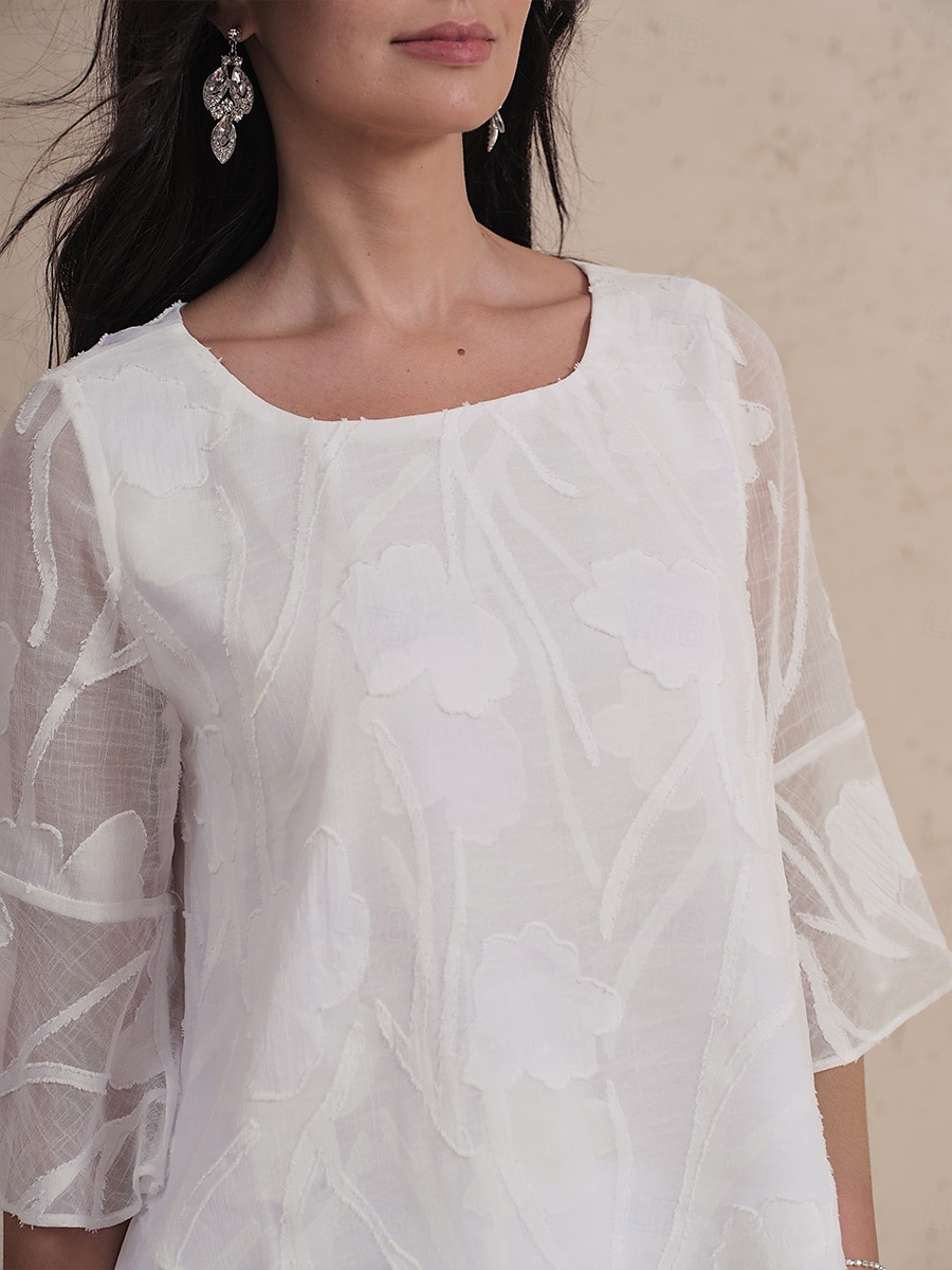 Damen Spitzenbluse Bluse Elegante Oberteile Chiffon Tops Einfarbig Blumen Elegant Stilvoll Basic Dreiviertelarm Glockenärmel U-Boot-Ausschnitt Normale Oberteile Hochzeitsgast Arbeit Täglich 2025 - $49.99 –P2