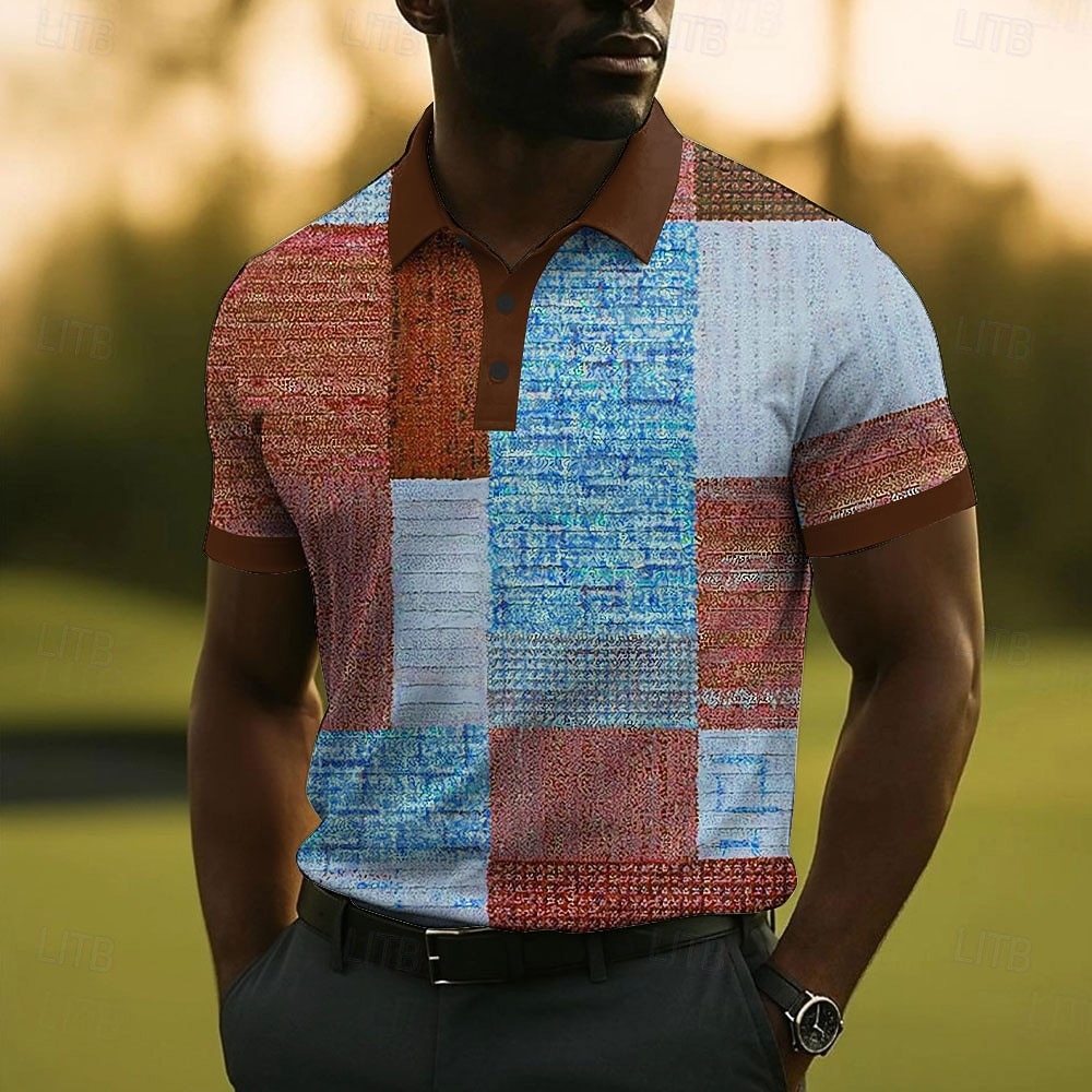 Men's Patchwork Polo Short Sleeve Polo Shirts Collared Shirts Business Casual Outdoor Business Daily Wear 3D Print Summer Blue Orange Green 2026 - $26.99 –P6
