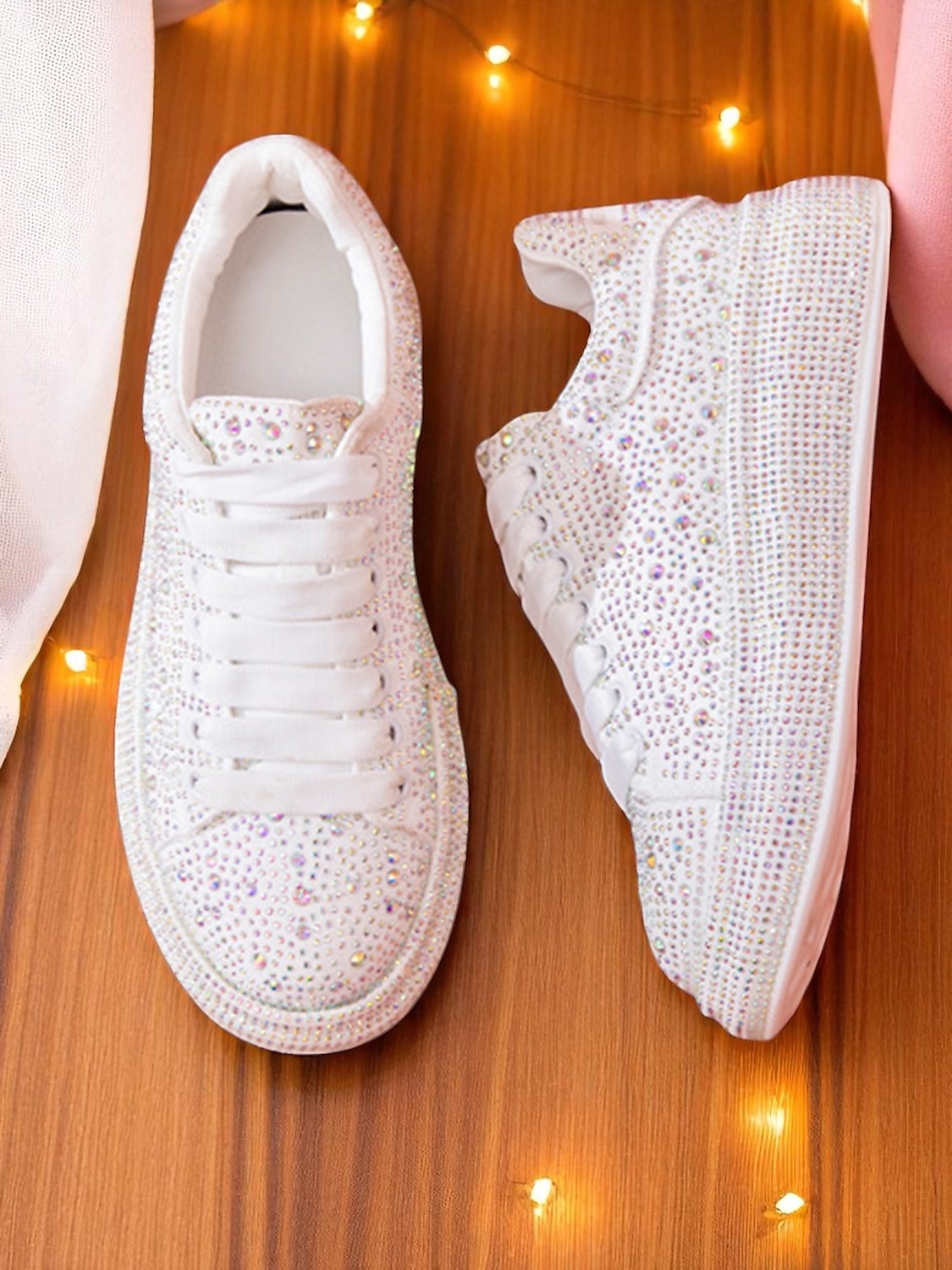 Tênis plataforma feminino branco com strass - sapatos de festa brilhantes com cadarço e detalhes em cristal para a vida noturna e para baladas de 2025 por $54.99 –P5