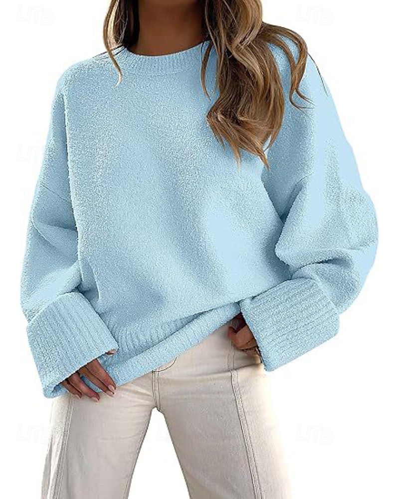 Women's Sweater Pullover Fashion Solid Color Ribbed Crew Neck Knitted Long Sleeve Regular Tops Knit Outdoor Holiday Going out Black White Fall 2025 - $28.99 –P13