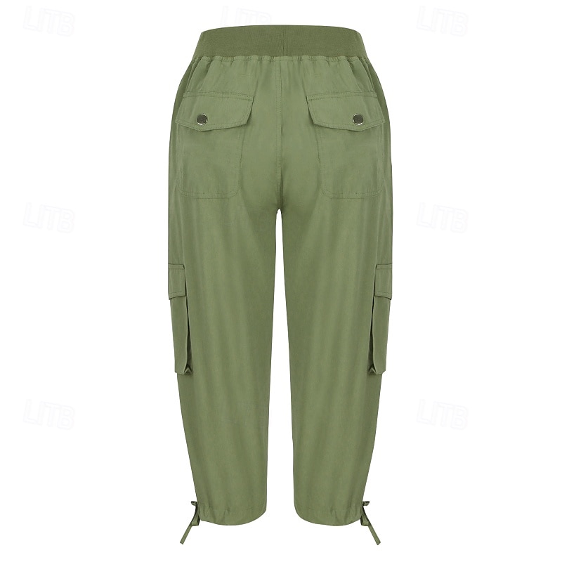 Damen Cargo-Hosen Stoffhosen Streetwear Lässig Wadenlang Natürliche Taille Einfach Tasche Elastisches Kordelzugdesign Bequem Außenbereich Outdoor Streetwear Kamel Dunkelbraun Hellhimmelblau Schwarz 2025 - $22.99 –P9
