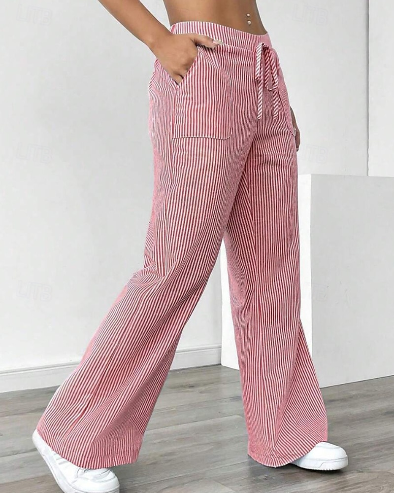 Femmes Jambe large Slacks Streetwear Occasionnel Longueur complète Naturel Rayé Avec Poches Conception à cordon élastique Extérieur Confortable Fête Décontracté Quotidien Magenta Bleu ciel clair Gris de 2025 ? $17.99 –P14