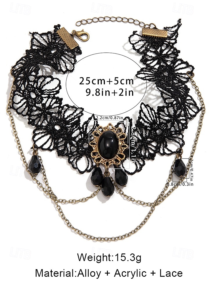женский готический кружевной браслет на руку с подвеской из черного камня и цепями, винтажный браслет в стиле стимпанк для костюмированной вечеринки на Хэллоуин или аксессуаров для косплея 2025 - $11.99 –P6