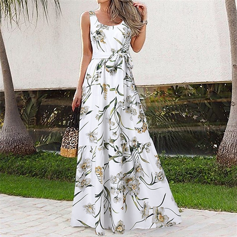 Damen Langes Kleid Maxikleid Freizeitkleid Schwingkleid Sommerkleid Unterkleid Elegant Mode Modern Täglich Strand Wochenende Normale Passform Blume Ärmellos Rundhalsausschnitt Schwarz und Wei 2025 - $20.99 –P5