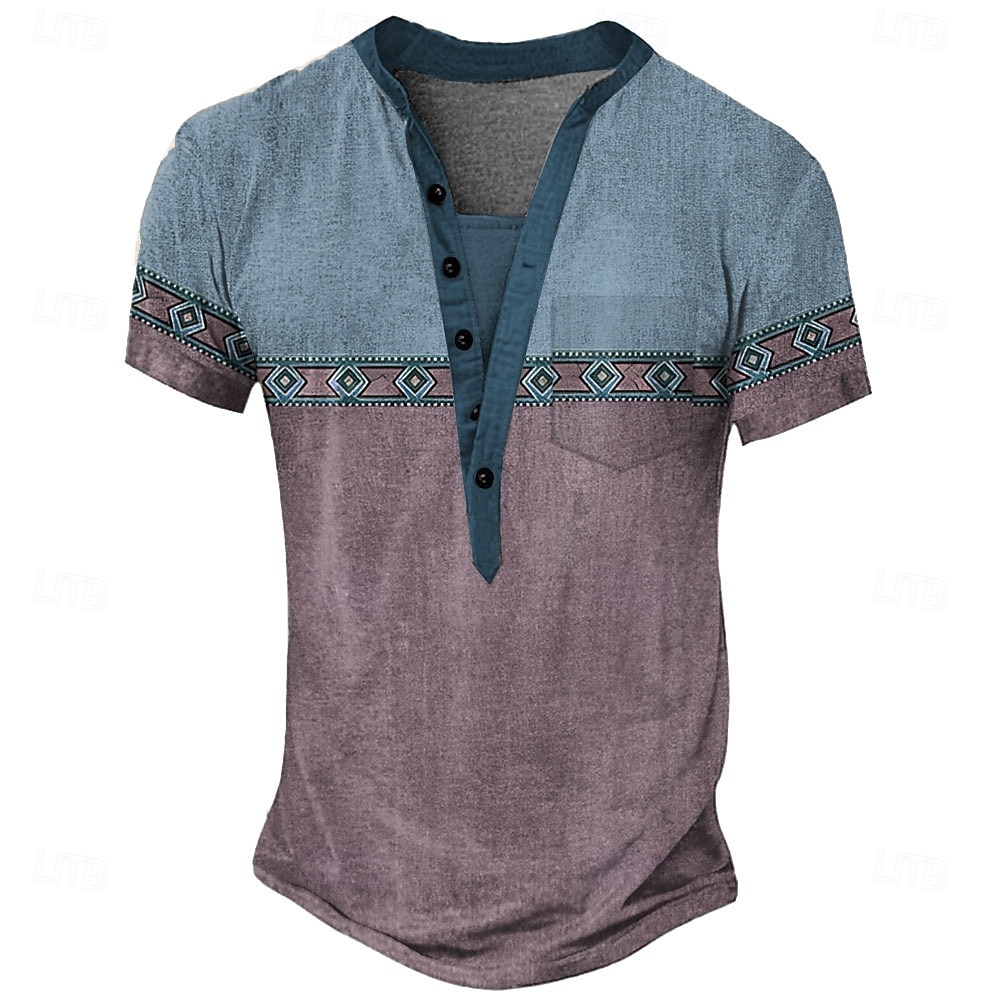 Voor heren Geometrisch Tribal Etnisch T-shirt Henley-shirt T-shirts Korte mouw Vintage Ontwerper Basic Buiten Casual Dagelijks Zomer Lente Lichtgroen Licht Blauw Paars Henley Henley-T-shirt 2026 - $21.99 –P3