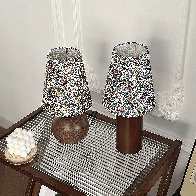 Abajur redondo com estampa floral pastoral francesa tradicional, base de madeira maciça, 1 luminária de mesa para quarto de 2025 por $84.99 –P8