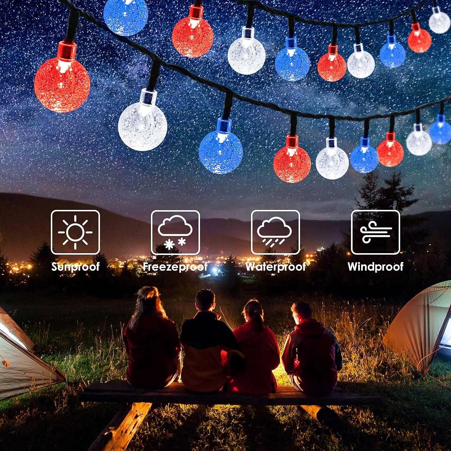 1 Pc Patriotic Solar String Lights 12M-100 LED, for 4th of July Independence Day 250th Anniversary Memorial Day, Red White Blue Bubble Ball Light String Party 2026 - $26.99 –P13